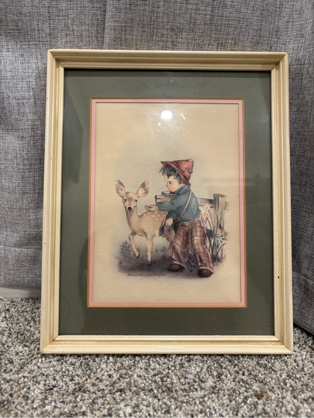 Vintage 1940s Print “Boy With Deer” Artist Marion Bradford Burgess Country